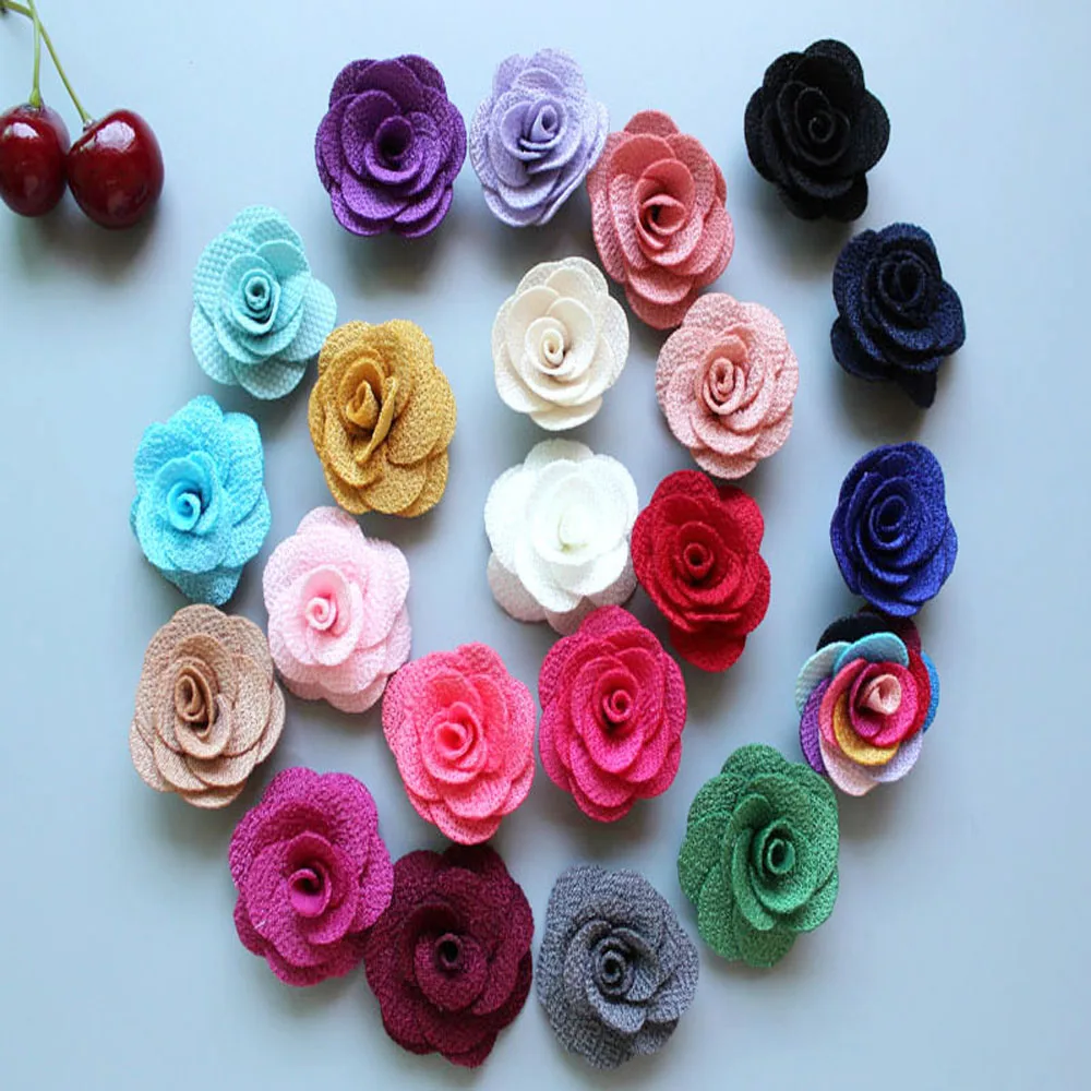 

new arrival 4cm Mini Burlap Flowers felt back,Fabric Flower, Rosettes, DIY, Hair Accessories girl Headbands 100ps/lot