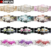 HOMFUN – peinture diamant thème orchidée, pivoine, lys, perles carrées ou rondes, ensemble multi-images, broderie 5D, bricolage pièces