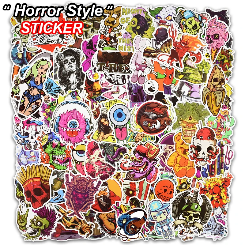 

100 Pcs Horror Mixed Stickers for Luggage Laptop Skateboard Bike Car Styling Home Decor Decals Funny Cool Waterproof Sticker