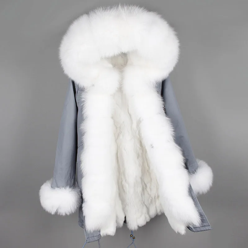 MaoMaoKong, натуральная подкладка из натурального кроличьего меха, женские парки, натуральный Лисий мех, с капюшоном, зимняя куртка, пальто, длинная меховая парка, верхняя одежда - Цвет: HD2-11