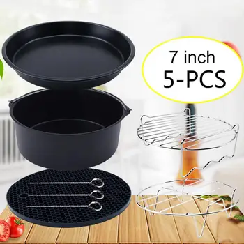 

5Pcs 7inch Portable Air Fryer Set for Gowise Phillips Cozyna Pizza Pan Cake Barrel Roast Rack