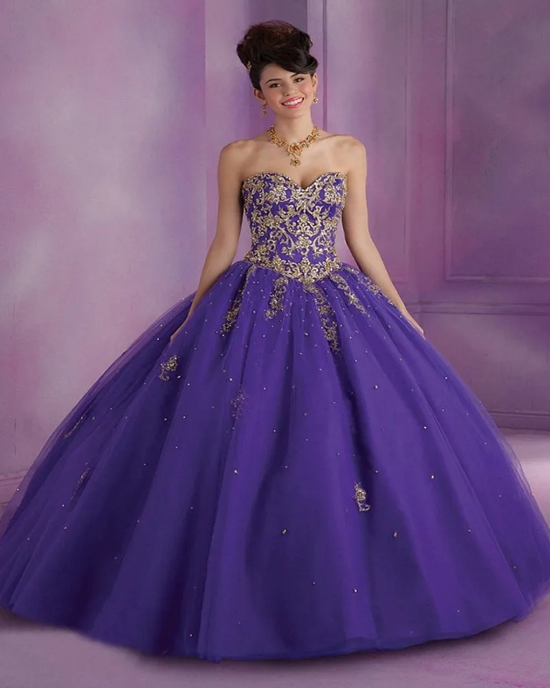 

Vintage Victorian Gothic Style Gold Embroidery Sweetheart Bodice Corset Purple Champagne Ball Gown Quinceanera Dresses 2018