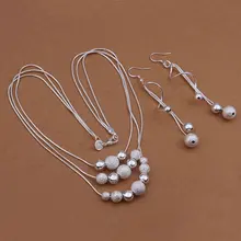 Для женщин с серебряным покрытием комплект ювелирных изделий, ювелирные изделия, никель свободный противоаллергическое Shine мяча ожерелье earrrings j