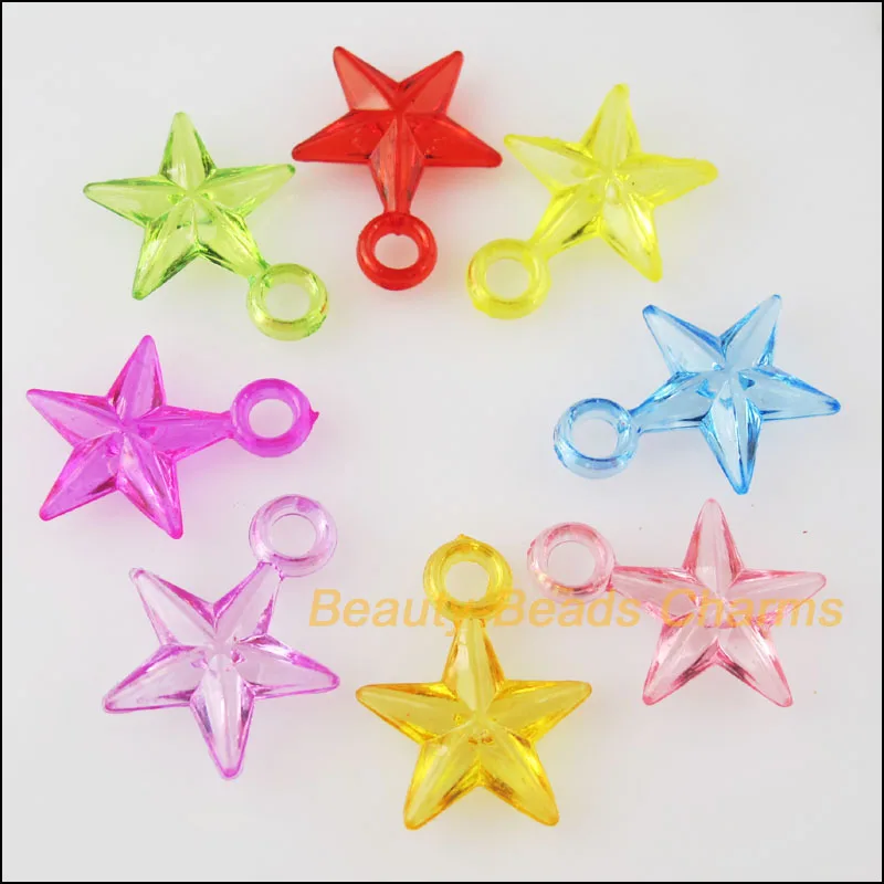 

New 50Pcs Mixed Plastic Acrylic Faceted Star Charms Pendants 17x21mm