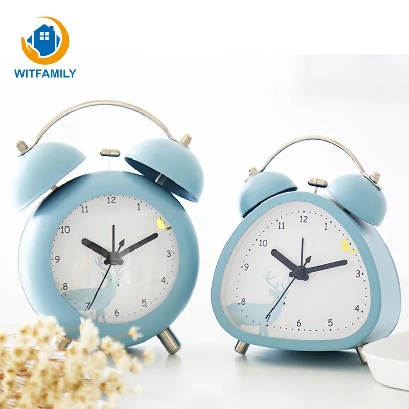 Retro Portable Mini Cartoon Alarm Clock Metal Round Night light Desktop Clock Number Double Bell Table Digital Clock Home Decor