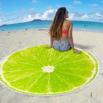 

New Orange Tomato Kiwi Pitaya Fruit Pattern Round Beach Towel With Tassels Microfiber 150cm Picnic Blanket Mat Tapestry ST1006