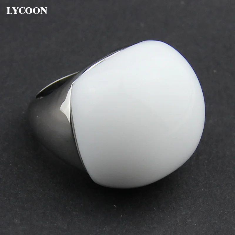 LYCOON, модное женское кольцо с опалом, высокое качество, 316L, нержавеющая сталь, с большим белым шаром, форма камня, кольца для женщин или девушек