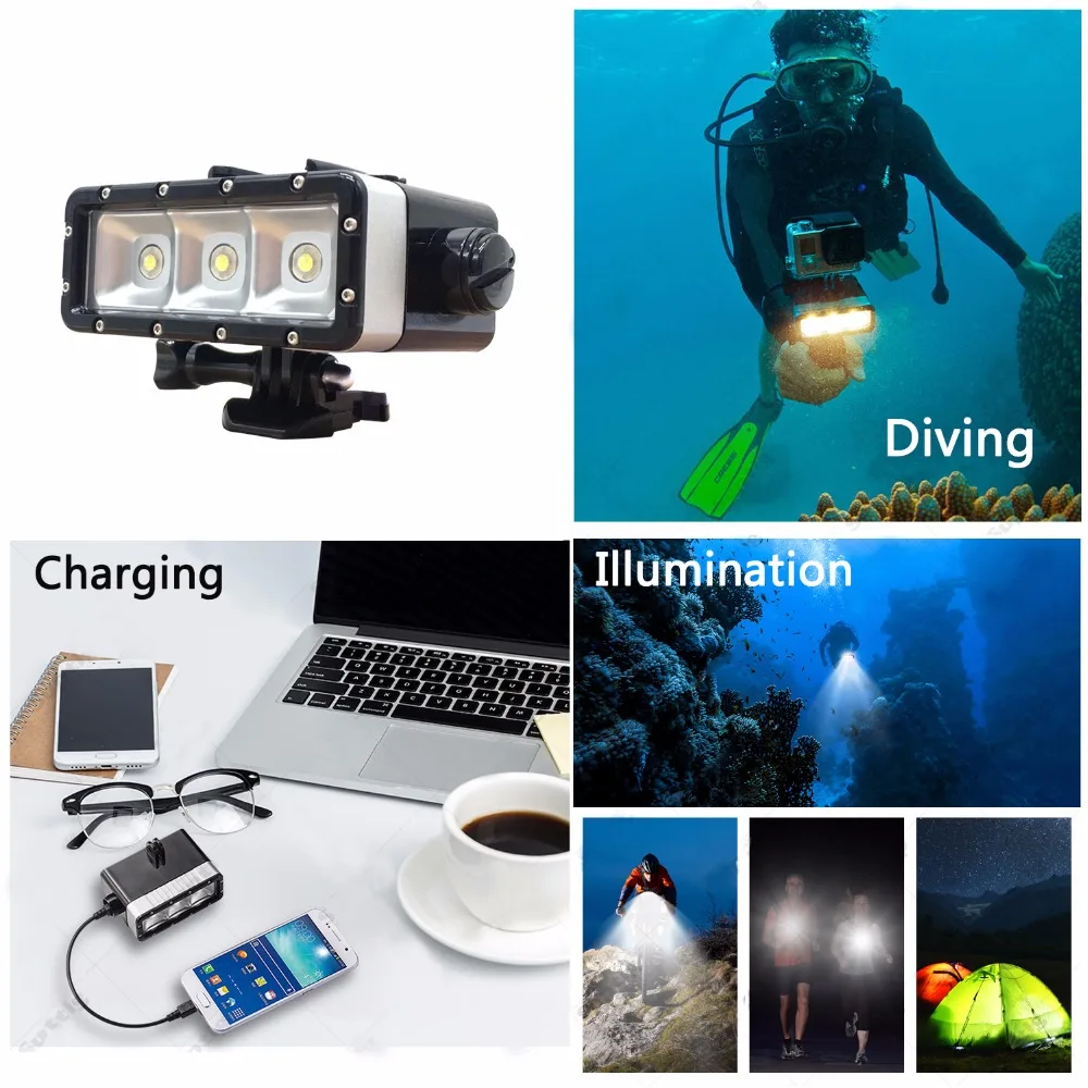 

Suptig For Gopro Dual Functional Power Diving LED Flash Lamp For Gopro Hero 6 5 4 hero2018 Camera For All sj All xiaomiYI