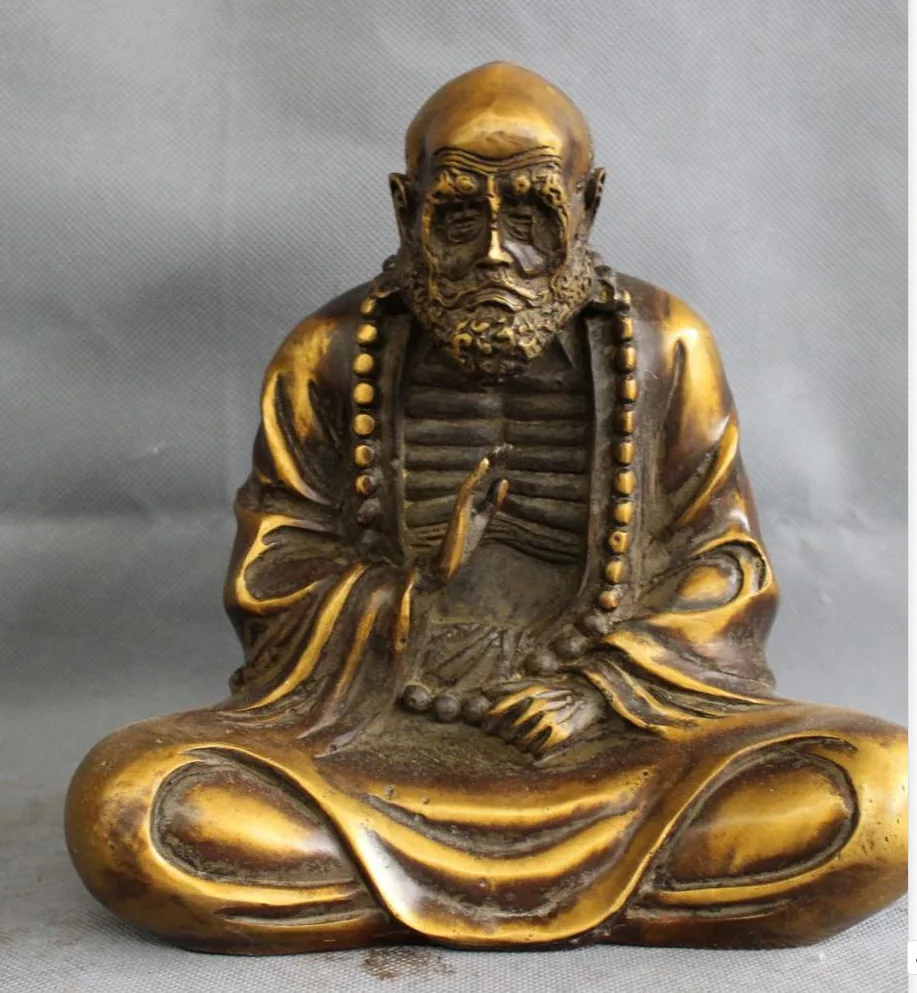 

wan671041+++8" Chinese Bronze Buddhism Arhat Seat Damo Bodhidharma Dharma Buddha Statue