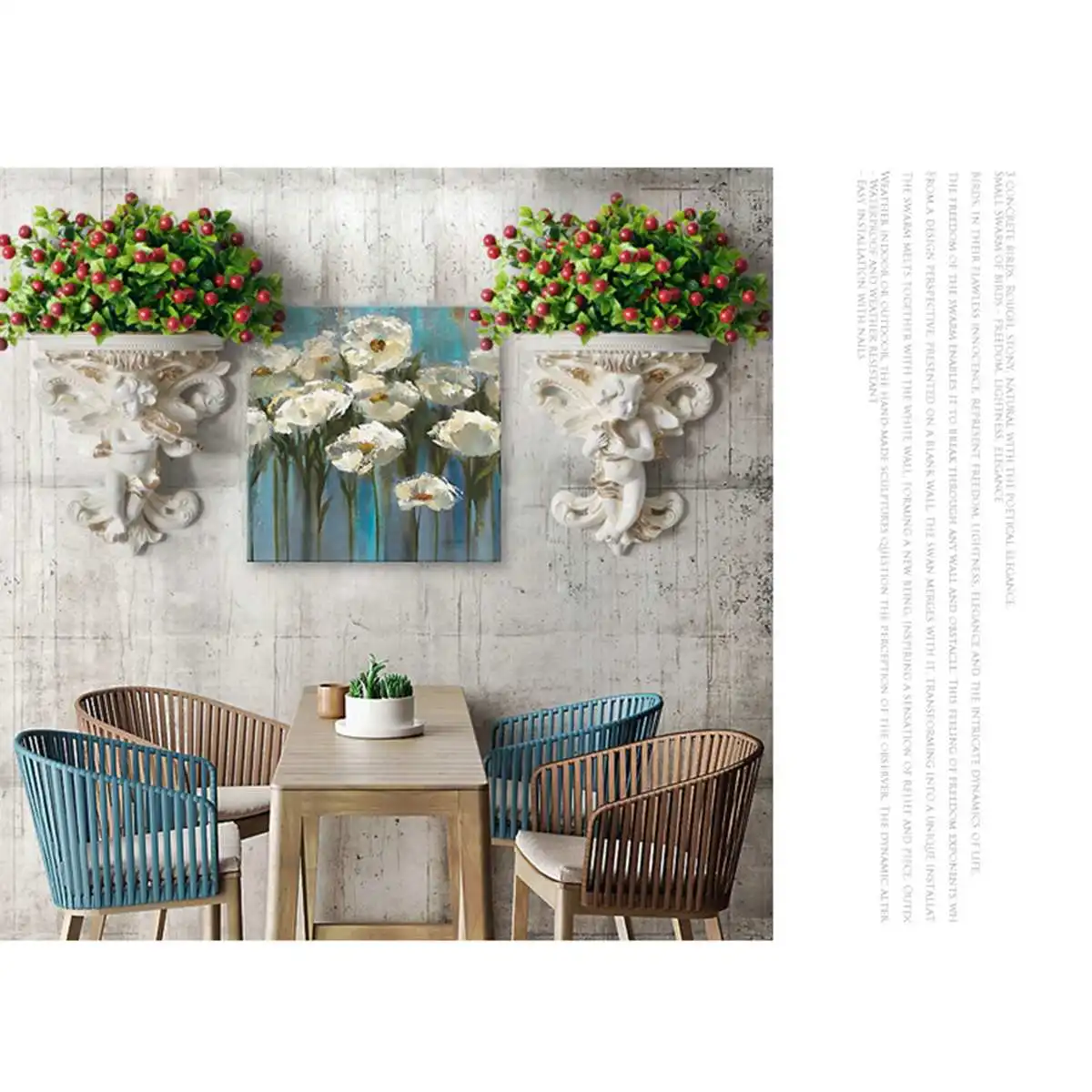 

European Wall Flower Pot Hanging Vases Resin Wall Mural Craft Decor Angel Cupid Home Garden Decoration Plaster Rococo Flower Pot
