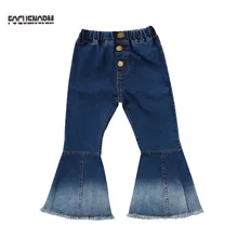 Focusnorm Одежда для детей; малышей; девочек джинсовые расклешенных длинные Брюки для девочек хит Цвет широкие брюки Джинсы для женщин Мотобрюки Размеры От 3 до 7 лет
