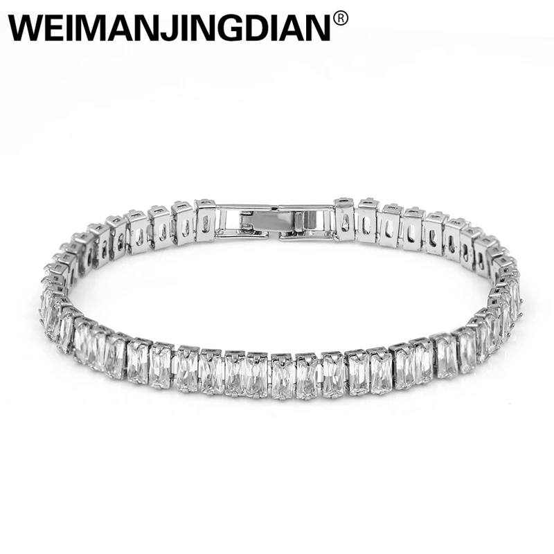 WEIMANJINGDIAN العلامة التجارية مربع مكعب زركونيا كريستال تنس تشيكوسلوفاكيا أساور للنساء أو الزفاف العروس