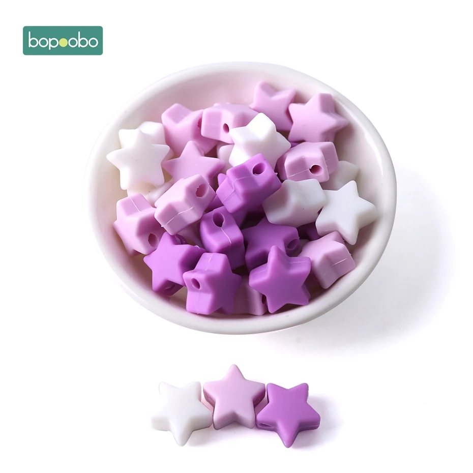 Bopoobo 40 шт. Силиконовые бусы для прорезывания зубов, Прорезыватель для зубов, аксессуары, пищевая жемчужина, силиконовая звезда, Прорезыватель для зубов, пустышка, изготовление прорезывателей - Цвет: Purple Series Star