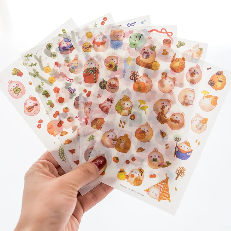 

6 PCS New Cute Round Roll Rabbit In The Fourth Quarter Diary Decorative Planner DIY Diary Scrapbooking Phone Index Seal Stickers