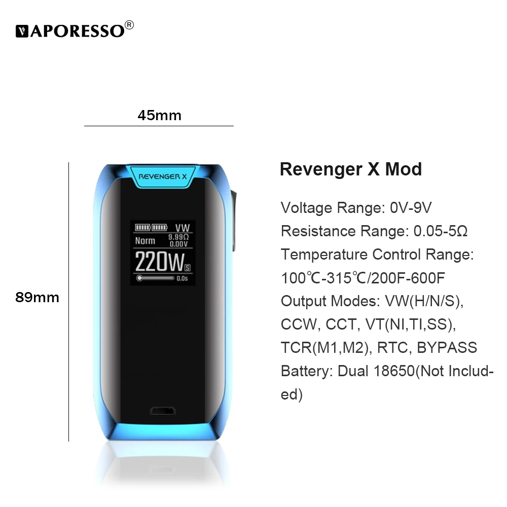 Электронная сигарета Vaporesso Revenger X Kit 220 Вт 2 мл 5 NRG бак вейп набор с катушкой