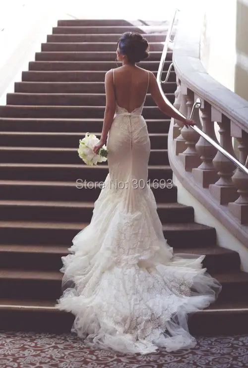 Oumeiya Ow323 Custom Made Low Cut Back Sexy Mermaid Lace Wedding