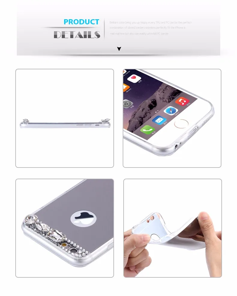 6S 7 Plus Luxury Diamond Glitter Mirror Case For Apple iPhone7 Plus 6 6s Plus 5 5S SE Dual Layer Bling TPU Slim Clear Back Cover (5)