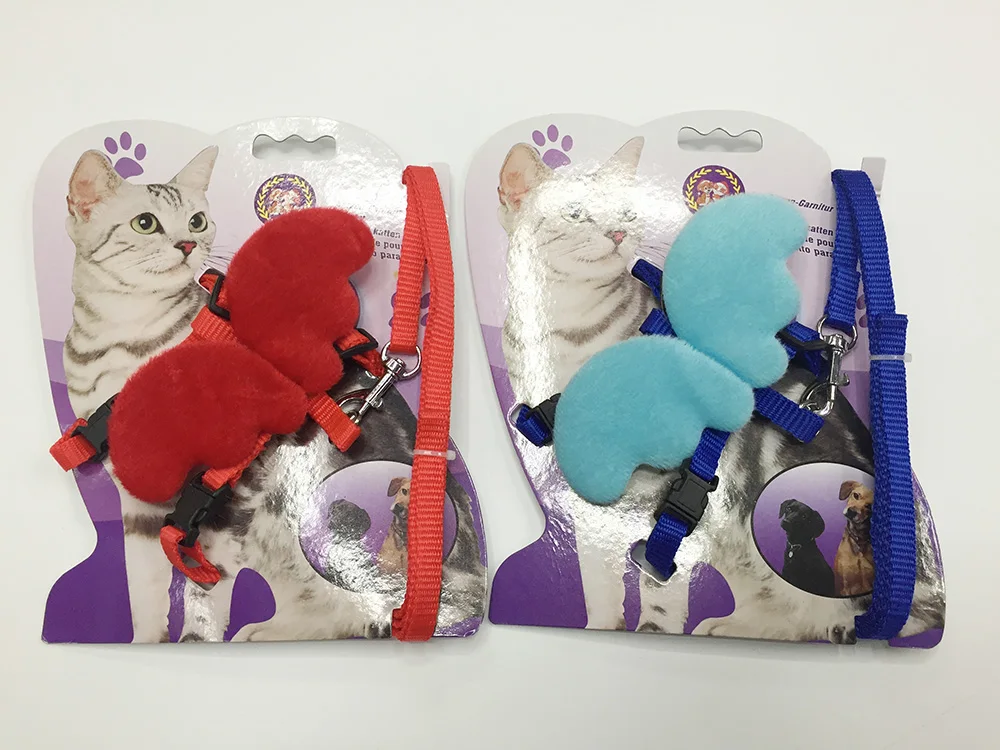 360pcs/lot Small Colorful Pet Cat Dog Harness and Leash Set with Angel Wings for Small Dogs Cats