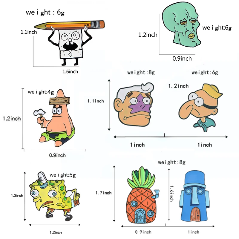 Симпатичные аниме, Губка Боб и Патрик звезда различные преувеличенные стиль серии брошь сквидворд дом в форме ананаса металлический значок