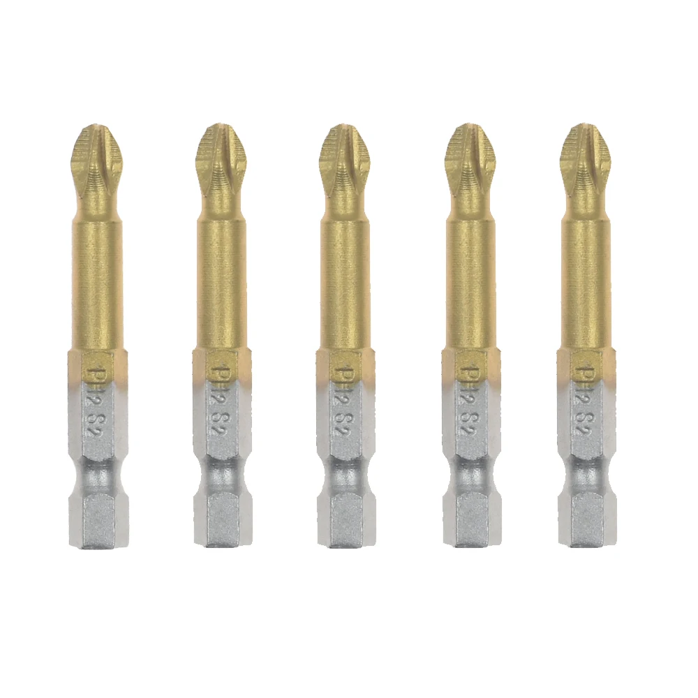 

5pcs Magnetic Titanium Coated PH2 Anti Slip Screwdriver Bit Electric Screw Driver Tip 1/4" Hex Shank Power Drilling Tool