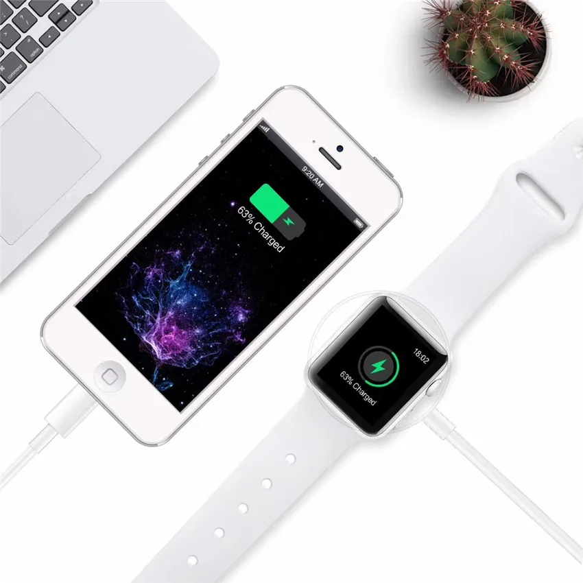 2 в 1 Беспроводное зарядное устройство для Apple Watch Series 1 2 3 4 USB Магнитный зарядный кабель 3,3 футов/1 метр для iPhone 7 8 X Max