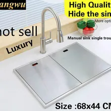 Квартира высокого качества, большая кухонная ручная раковина одинарная мойка, роскошная 304 нержавеющая сталь, 680x440 мм