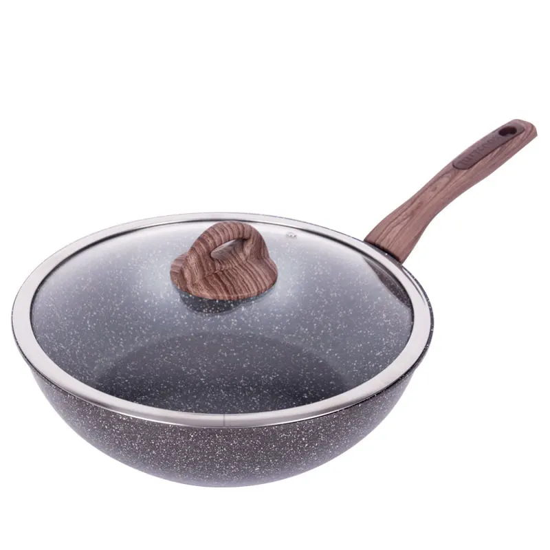 

B,Maifan Stone Non-stick Frying Pan Smoke-free Cooking Pan with Lid Quality Wok Pots For Gas and Induction Cooker24/28/32cm