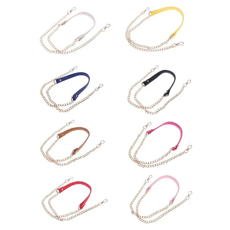 

DIY 120cm Replacement Shoulder Bag Strap DIY PU Leather Handle with Metal Chains A69C