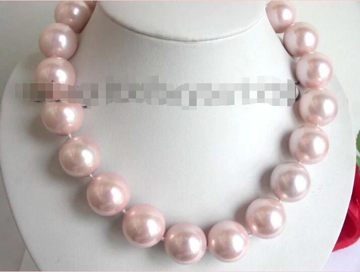 

FREE SHIPPING HUGE!Natural 20mm Pink Round Shell Pearl Necklace!