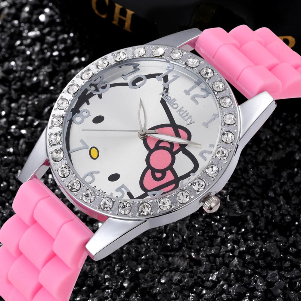 Lovely Hello Kitty Rhinestone Watch Children Girl Women Dress Fashion