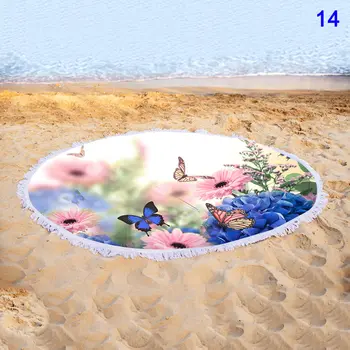 

Quick-dry Round Colorful Floral Print Beach Towel with Tassel DC120