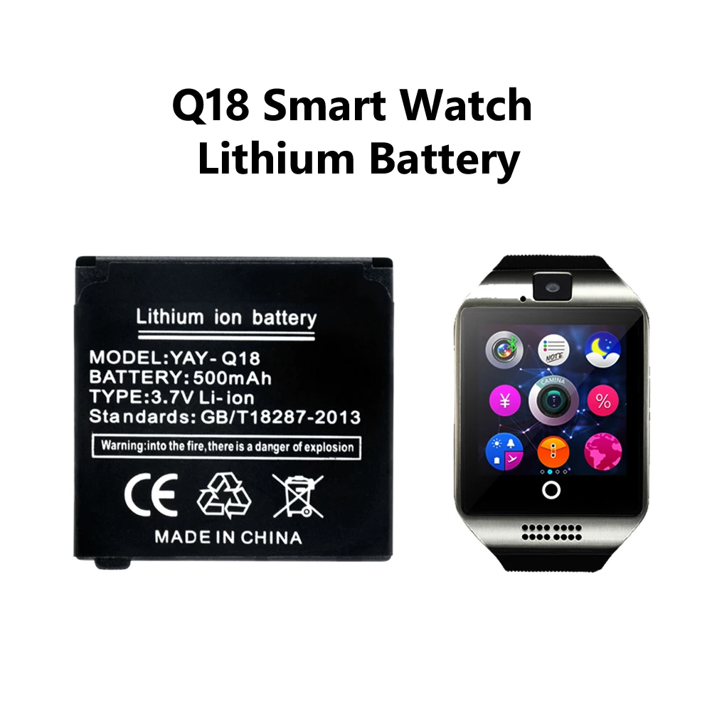 Для умных часов Q18 с аккумулятором, умные часы с запасным аккумулятором, литий-ионный полимерный аккумулятор, 3,7 в, 500 мА · ч, батарея для наручных часов
