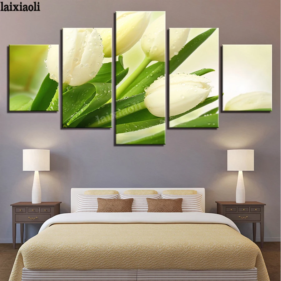 

5D DIY Diamond Embroidery "White Tulips Flowers "Diamond Painting 3d Cross Stitch Full Square Rhinestones Mosaic 5pcs decoration