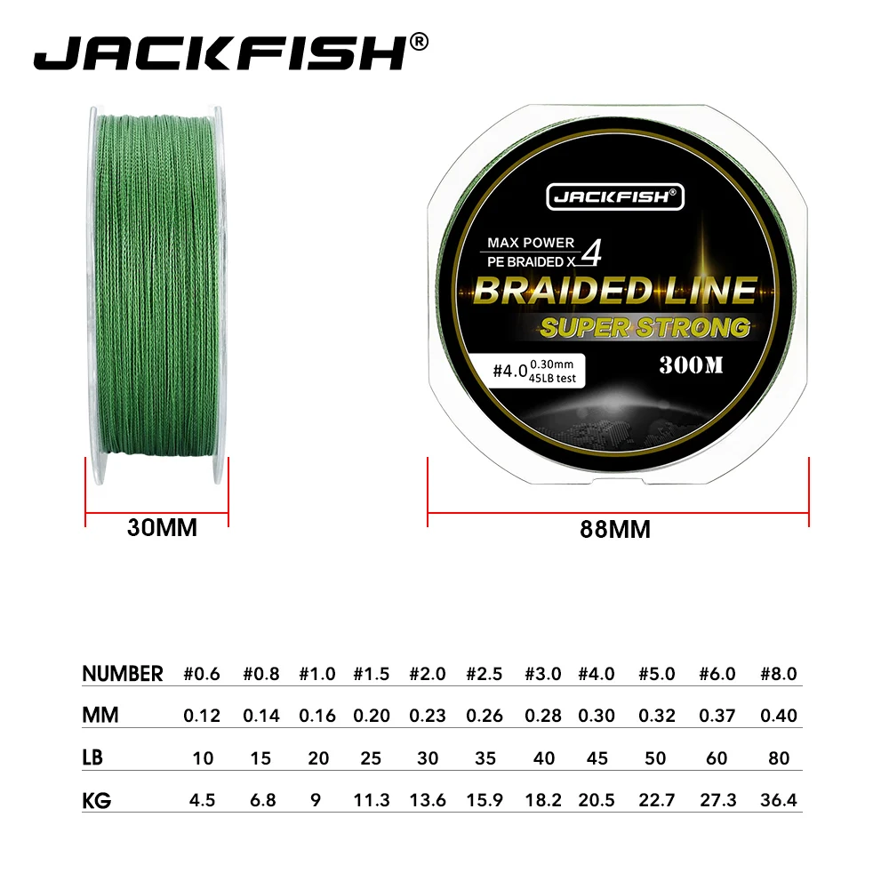 JACKFISH 4 ستراند PE مضفر خط 300 M 10-80LB المتعددة الشعيرات PE خيط صنارة الصيد ل الكارب الصيد معالجة المياه المالحة الصيد pesca