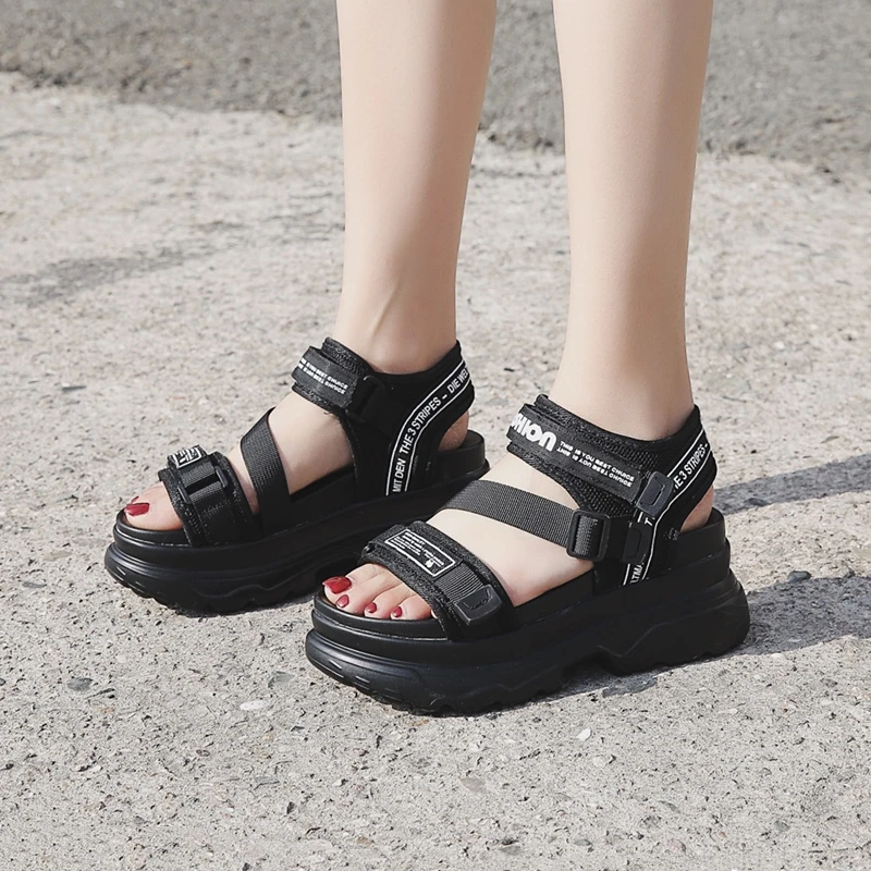 

Women's Sandals Summer Thick Sole Black White Platform Shoes Female Fashion Buckle Ladies Beach Sandals sandalia feminina 395w