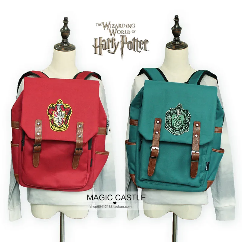 

canvas 4 colors Harry Potter Souvenirs backpack Gryffindor Slytherin Symbol Bags schoolbag for girl boy men red green