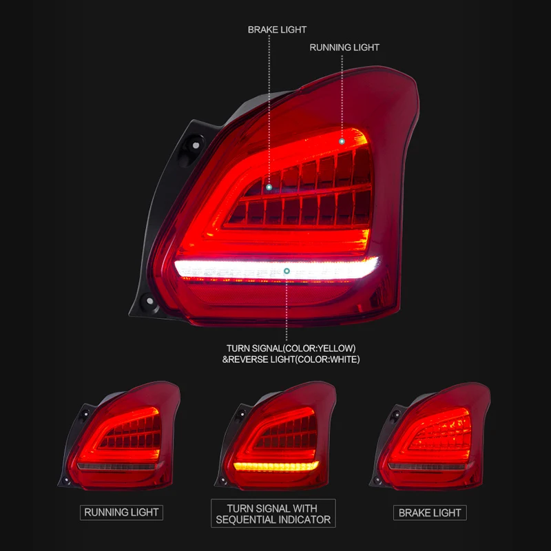 Светодиодный задний фонарь в сборе для Suzuki Swift светодиодный задний свет, обратный светильник последовательного поворота сигнальный светильник s