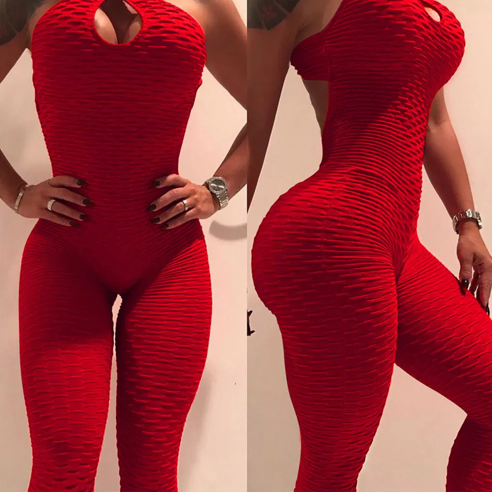 

Women's One-piece elastic Sport Jumpsuit plus size Running Fitness Workout sleeveless backless Tight Pants Rompers Pencil pants