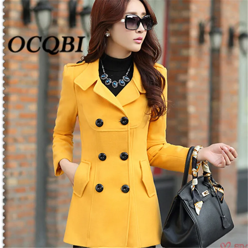 

2018 Winter Wool Yellow Coat Elegant Casual Fashion Designer Overcoat High Quality Clothes