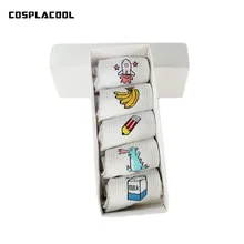 [COSPLACOOL] 5 стилей, милые Хлопковые женские Носки с рисунком банана/молока и буквами, забавные модные короткие корейские носки, Calcetines Mujer