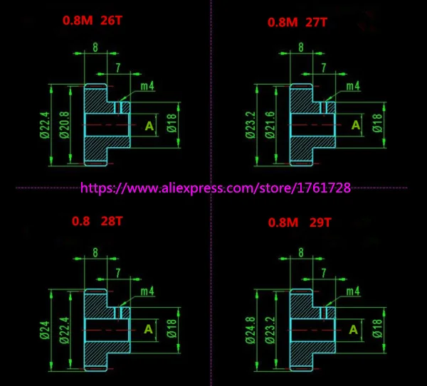 0.8modulus metal gear 0.8M 20T 21T 22T 23T 24T 25T 26T 27T 28T 29T high boss brass gear ~