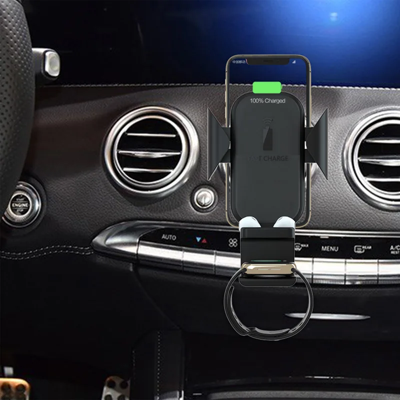 3 в 1 автомобильное беспроводное зарядное устройство автомобильное крепление для Apple watch 4 3 2 1 Airpods быстрая Беспроводная зарядка Автомобильный держатель для телефона для iPhone Android