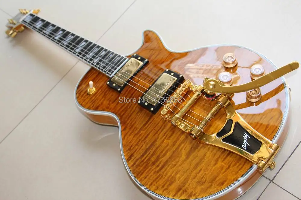 Custom Electric Guitar, Supreme Electric Guitar With Gold Bridge Bigsby Ebony Fretboard Beer Root Brown Top Quality 120528 Custom Electric Guitar, Supreme Electric Guitar With Gold Bridge Bigsby Ebony Fretboard Beer Root Brown Top Quality 120528