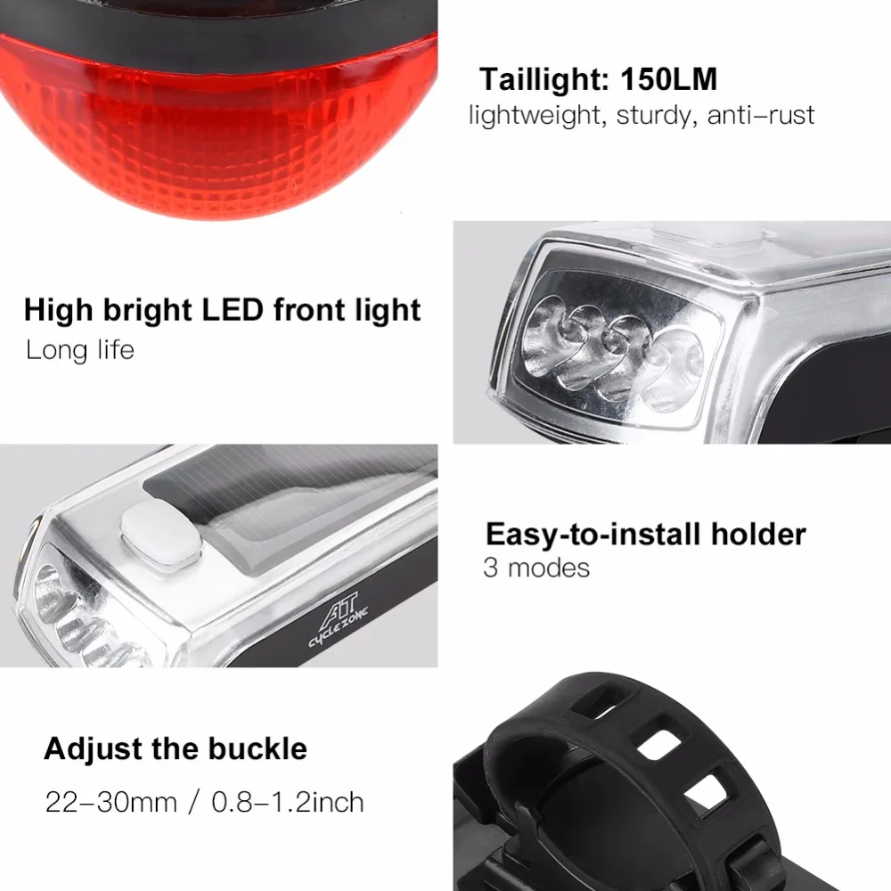 Велосипедный фонарь на солнечной батарее/с зарядкой от usb, передняя велосипедная лампа с рогом, задний фонарь, комплект для ночного велоспорта
