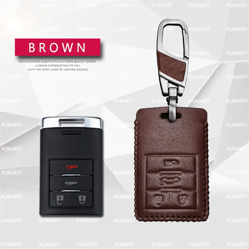 KUKAKEY чехол для автомобильного ключа из натуральной кожи для Cadillac CTS Escalade SRX ATS STS чехол для ключа держатель сумка аксессуары для автомобиля - Название цвета: 4Button Brown