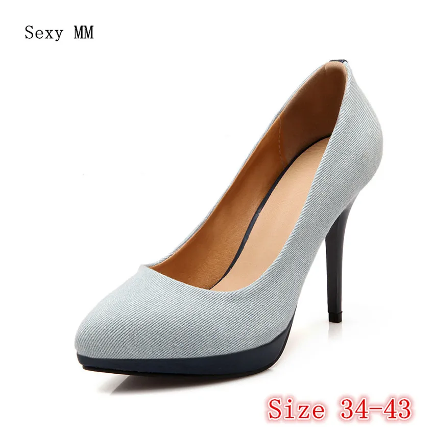 denim high heel shoes