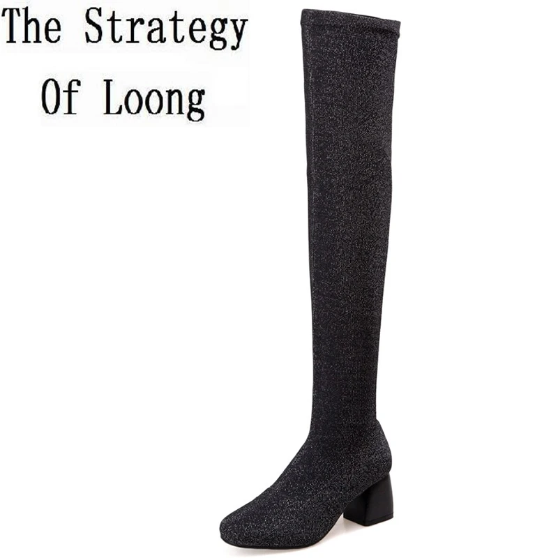Women Streth Fabric Short Plush Thick Warm Thigh High Boots Fashion Winter Stovepipe High Heels Long Boots 20170214 Women Streth Fabric Short Plush Thick Warm Thigh High Boots Fashion Winter Stovepipe High Heels Long Boots 20170214