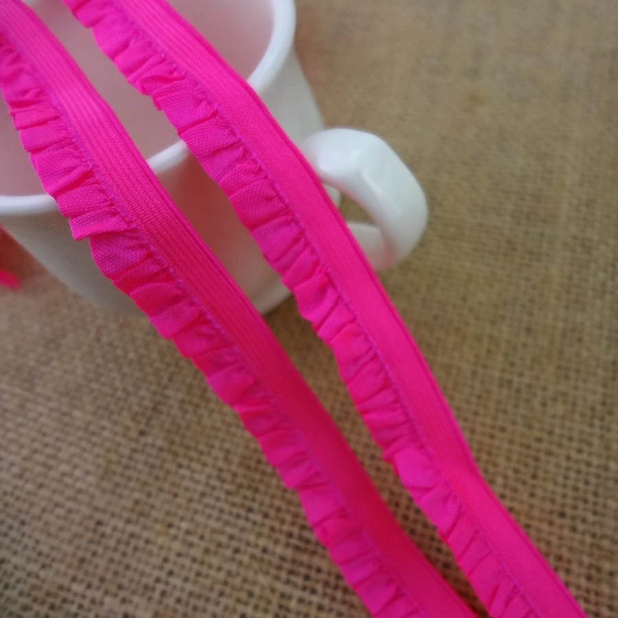 

#1158 Bright Neon Rose Elastic Band 4yards/lot Lace Trim 12MM Wide Stretch Lace Ribbon Riband Tape Baby Headbands DIY Sewing