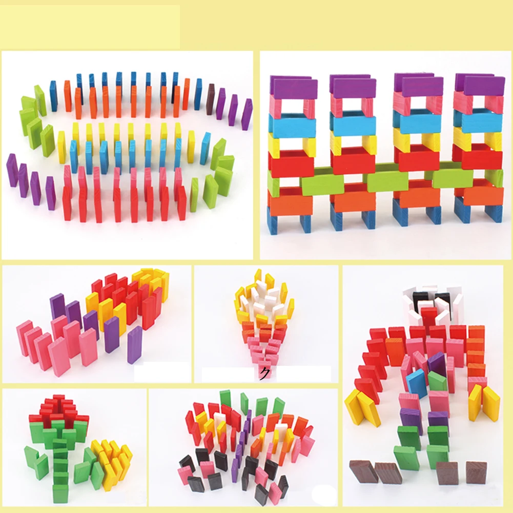 Domino Toys Children Wooden Toys Colored Domino Game Buliding Blocks Kits Early Educational Puzzle Toy Children's Christmas Gift