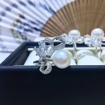 

925 Sterling Silver Gold Color Adjustable Pearl Ring Settings Findings Mountings Parts for Oyster Pearl Corals Jade Beads Stones